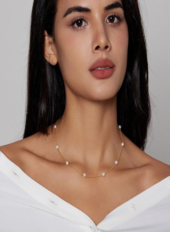 Partm Pearl Necklace for Women Trendy 14K Gold Plated Dainty Satellite Choker Handmade Delicate Wedding Pearl Strand Gold Pendant Necklace Simple Cute Jewelry Gifts for Women - Image 4
